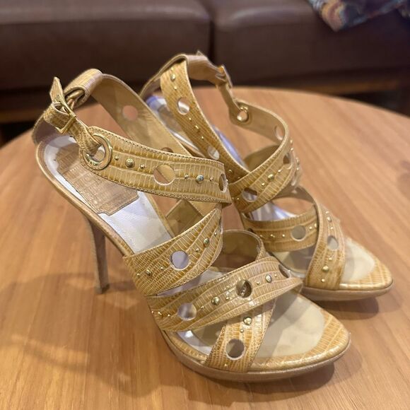 Dior Elegant Gold Strappy Heels with studs and grommets - Picture 2 of 7